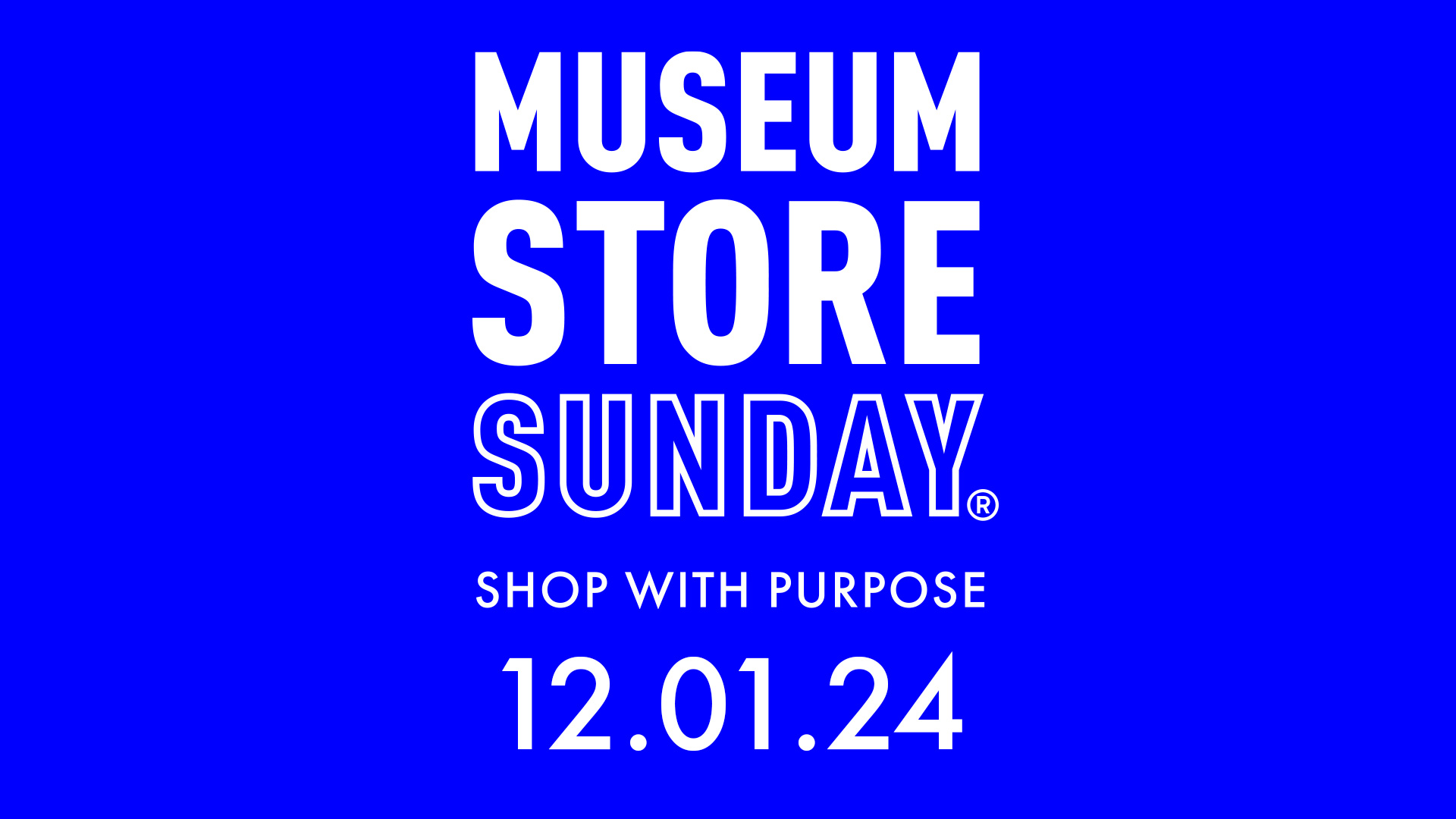 Logo for Museum Store Sunday with white text on a blue background