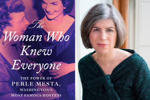 Side-by-side image of the cover of the book "The Woman Who Knew Everyone," and a headshot of the author of this book, Meryl Gordon.
