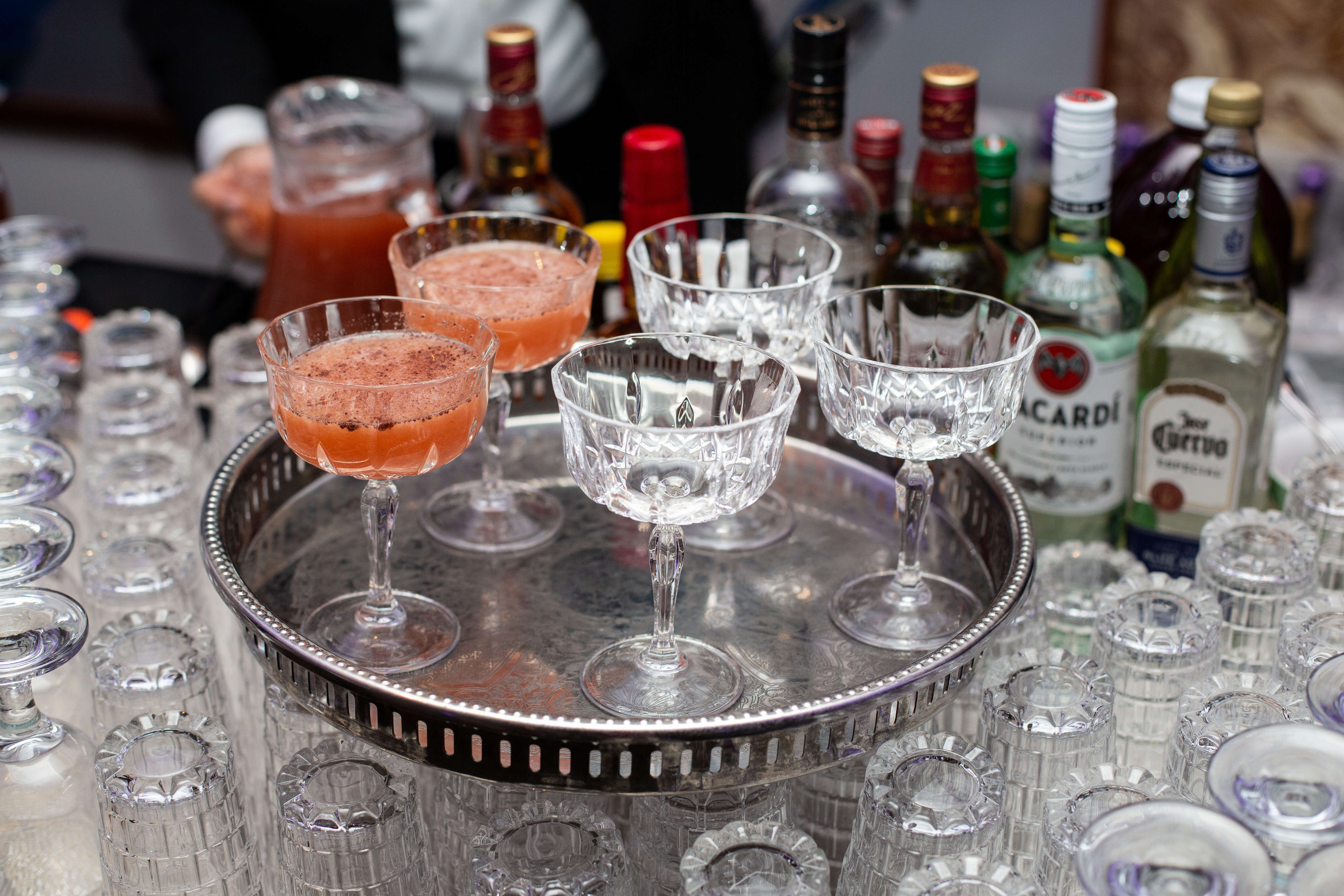 Tray of cocktails at an event bar