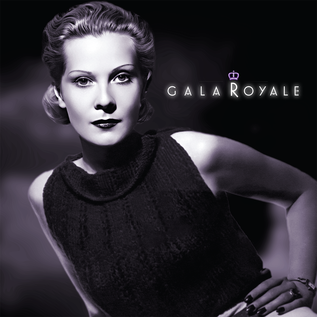 Black and white photo of Natalie Paley with Gala Royale written in upper right