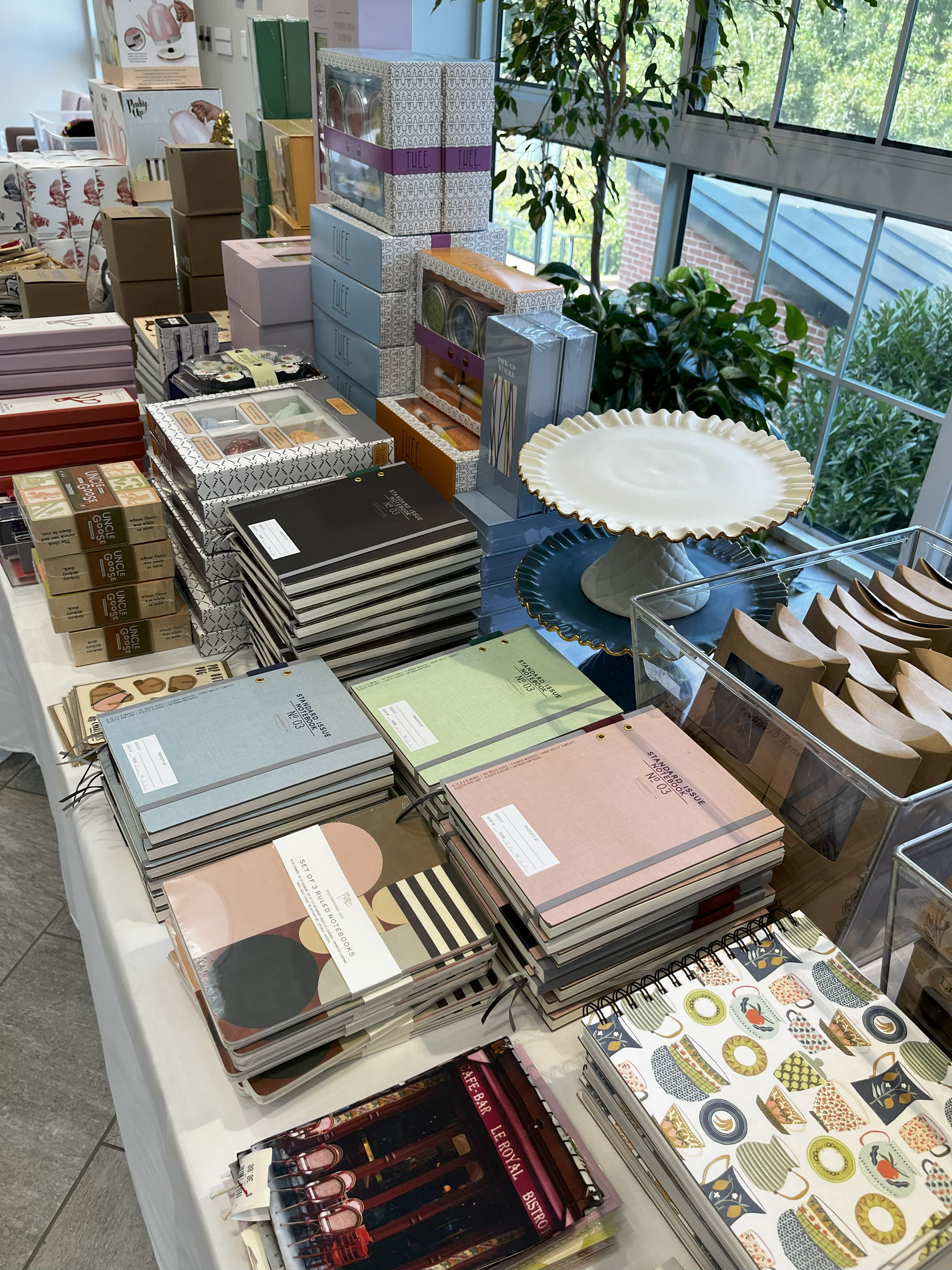 Sample goods on a table from last year's sidewalk sale