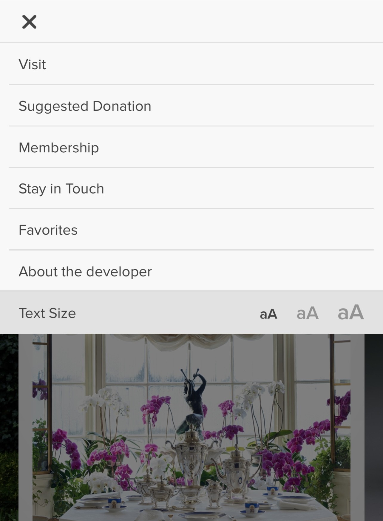 Menu of features in the audio app