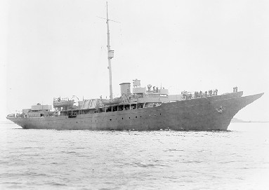 Black and white photograph of the Sea Cloud being used as a weather boat during WWII.