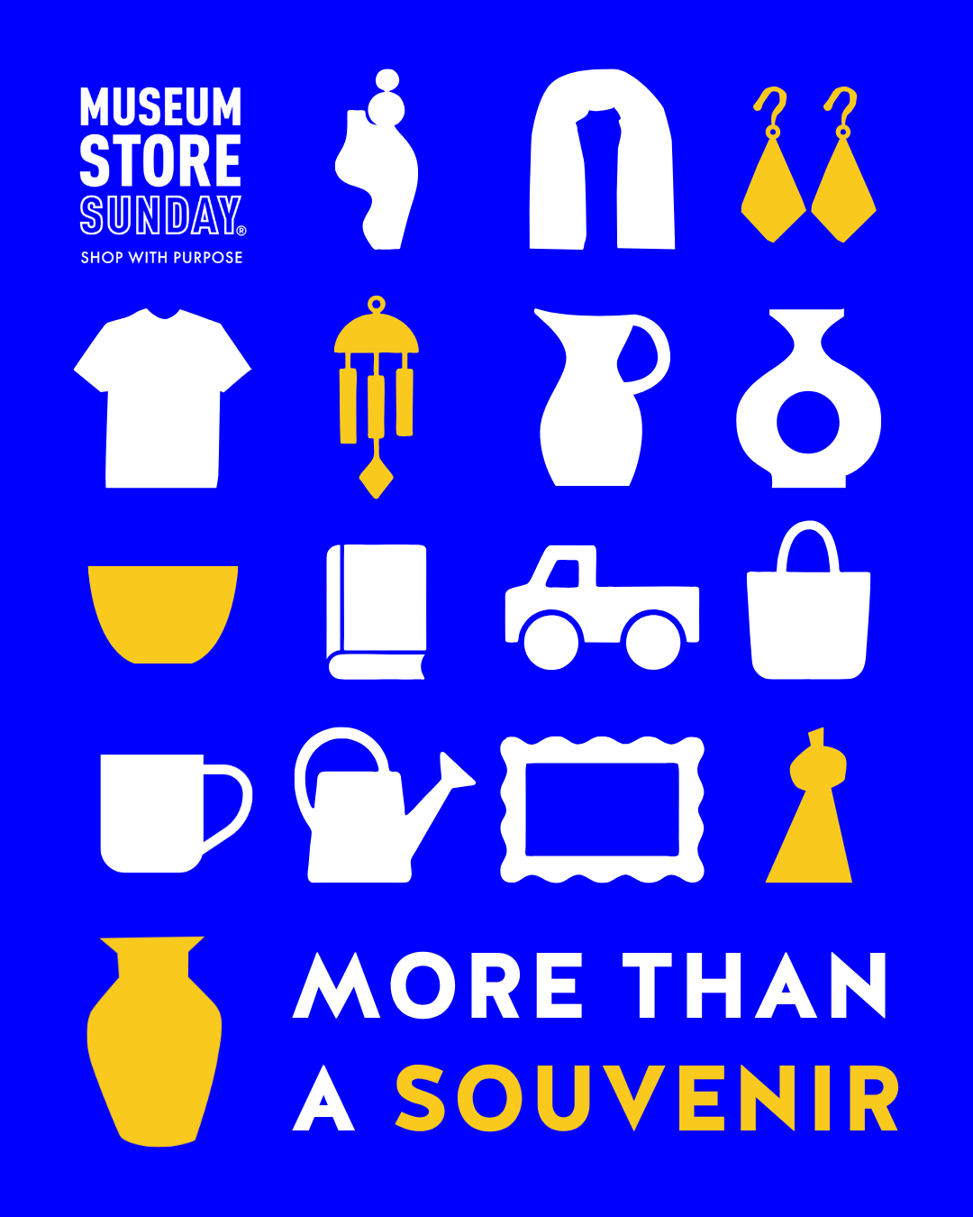 Museum Store Sunday artwork with objects on a blue background