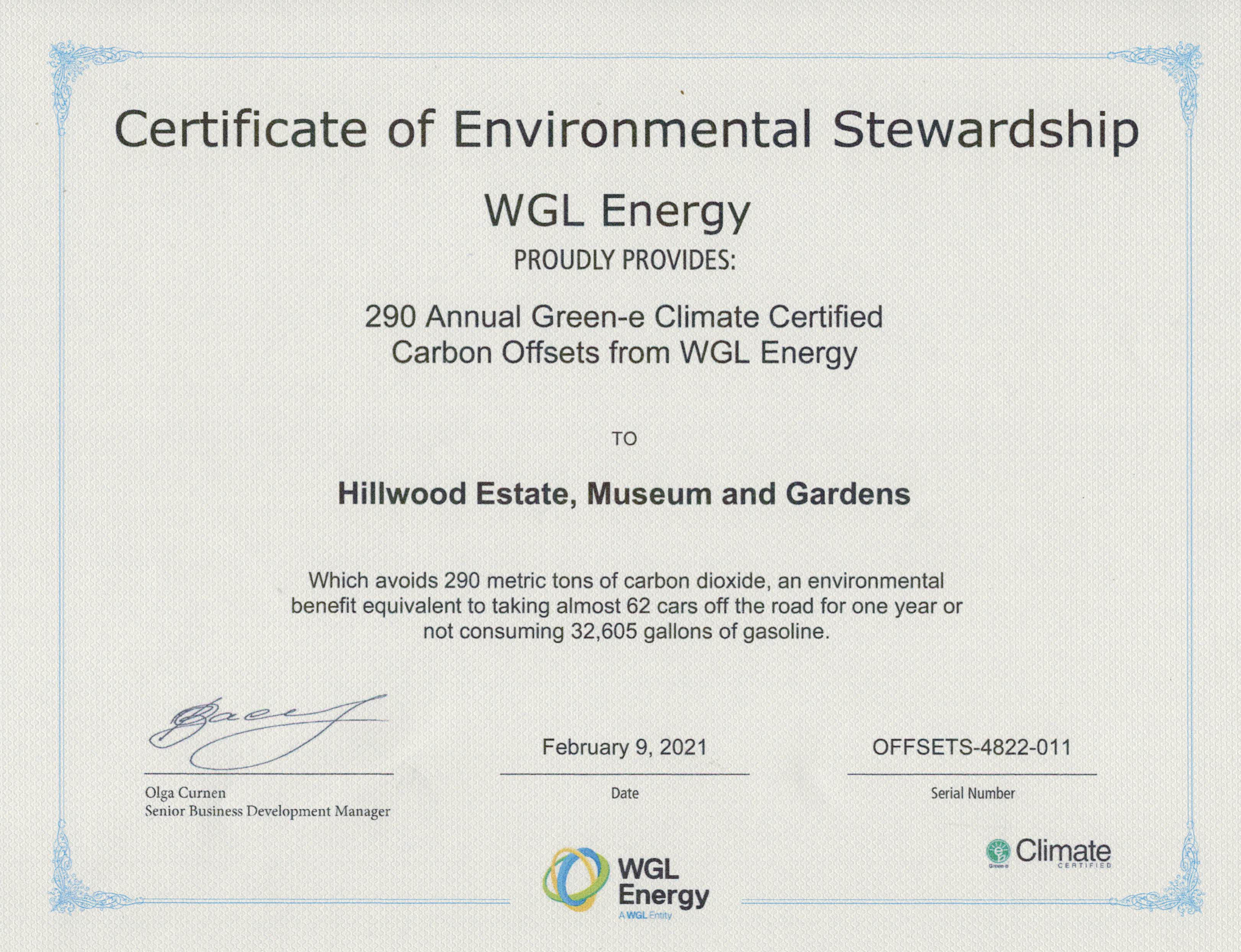 Carbon Offset Certificate