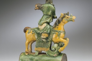 TABLE LAMP WITH GUANDI, DAOIST GOD OF WAR, ROOF TILE