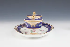 TRAY WITH ATTACHED POTS AND LIDS FROM THE MORGAN SERVICE, ONE OF TWO