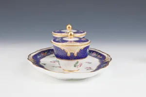 TRAY WITH ATTACHED POTS AND LIDS FROM THE MORGAN SERVICE, ONE OF TWO