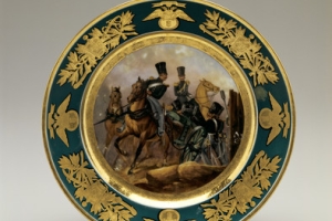 MILITARY PLATE WITH GREEN RIM, ONE OF SIX