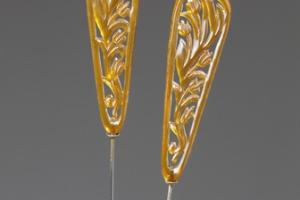 AMBER COLORED LILY-OF-THE-VALLEY HAT PINS, PAIR