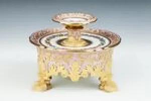 TWO-LEVEL FRUIT STAND FROM A DESSERT SERVICE, ONE OF FOUR