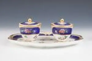 TRAY WITH ATTACHED POTS AND LIDS FROM THE MORGAN SERVICE, ONE OF TWO