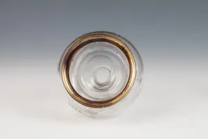 LARGE GLASS BOTTLE WITH STOPPER FROM A DRESSING TABLE SET (ONE OF TWO)