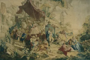 TAPESTRY WITH THE SCENES "L'OPERATEUR" AND "LA CURIOSITÉ"