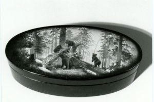 OVAL BOX WITH A COPY AFTER IVAN SHISHKIN'S "MORNING IN A PINE FOREST"