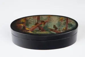 OVAL BOX WITH A COPY AFTER IVAN SHISHKIN'S "MORNING IN A PINE FOREST"