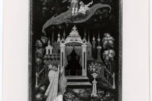 BOX WITH A SCENE OF A MAN AND WOMAN ON A FLYING CARPET