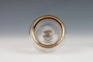 LARGE GLASS BOTTLE WITH STOPPER FROM A DRESSING TABLE SET (ONE OF TWO)