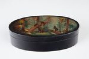 OVAL BOX WITH A COPY AFTER IVAN SHISHKIN'S "MORNING IN A PINE FOREST"