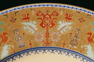BREAD AND SALT DISH WITH RAISED DECORATION SIMULATING CROSS-STITCH EMBROIDERY