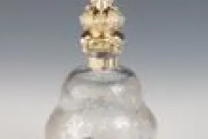 SMALL GLASS BOTTLE WITH STOPPER FROM A DRESSING TABLE SET (ONE OF TWO)