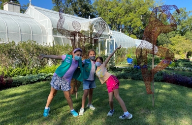 Junior Girl Scouts in Hillwood's gardens