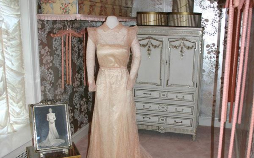 A dress from the collection displayed in one of the closets at Hillwood, Washington DC