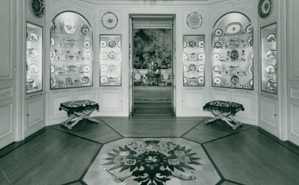 Historical image of the Russian Porcelain Room at Hillwood, Washington DC