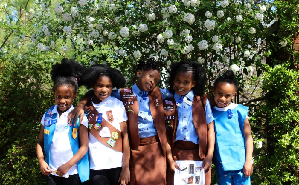 Girl Scouts in Hillwood's gardens