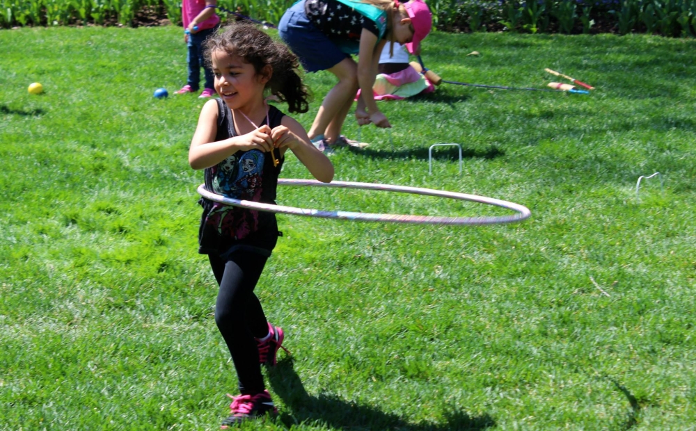 Girl Scout hula hooping on Lunar Lawn