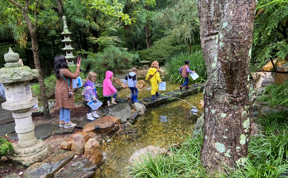 Girl Scouts in Hillwood's Japanese-style garden
