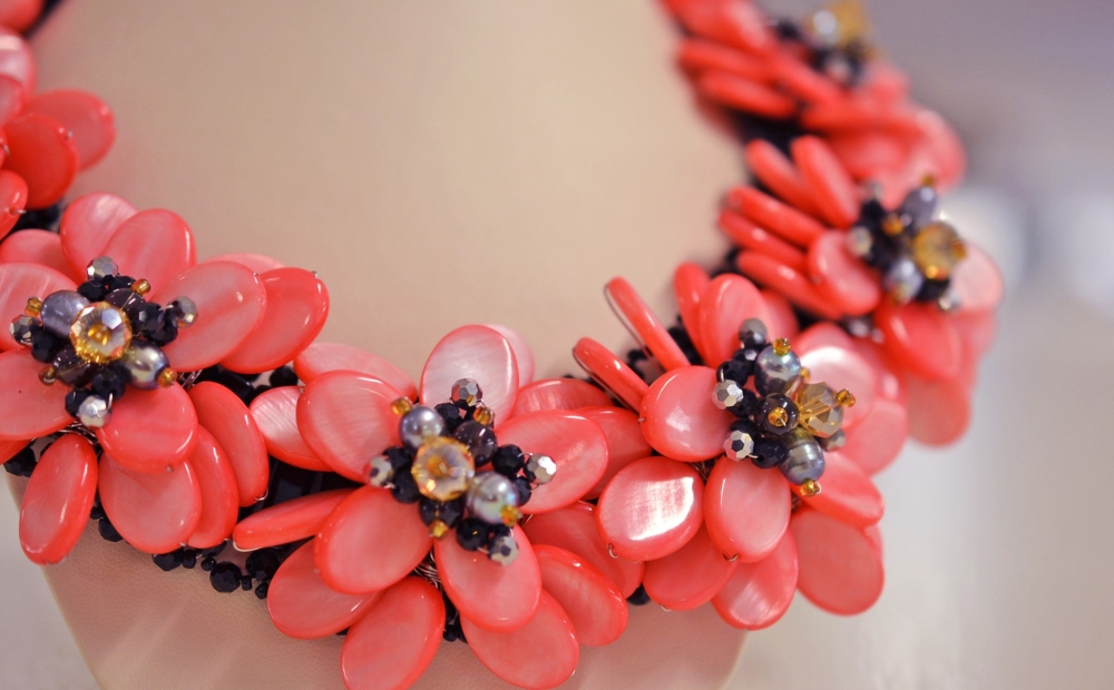 Pink floral necklace by Valerie Sanson