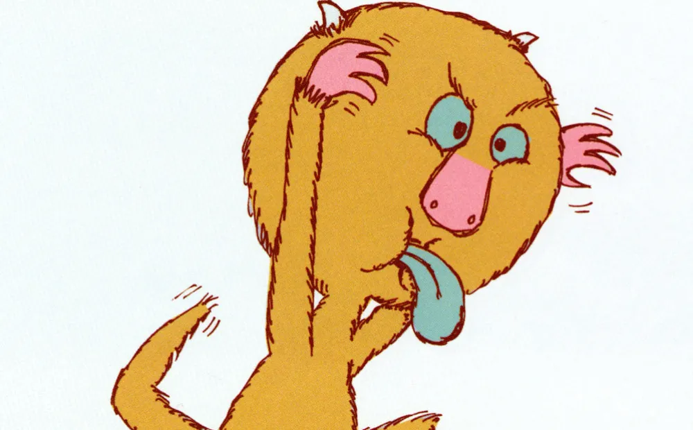 close-up illustration of a silly looking monster sticking out its tongue and waving its arms